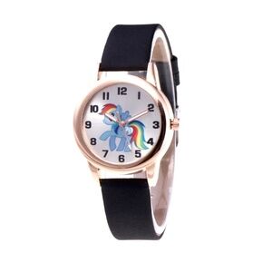 Magical Charm: Black My Little Pony Rose Goldtone Leather-strap Watch